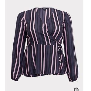 Torrid Purple Multi Stripe Crepe Crop Wrap Blouse
